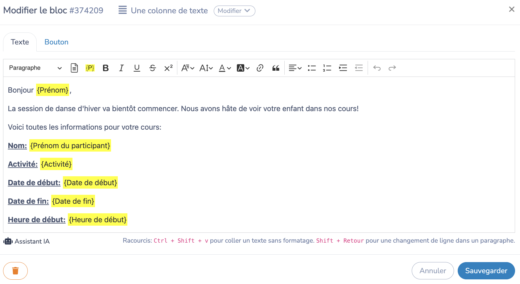 Utiliser le publipostage pour personnaliser les rappels