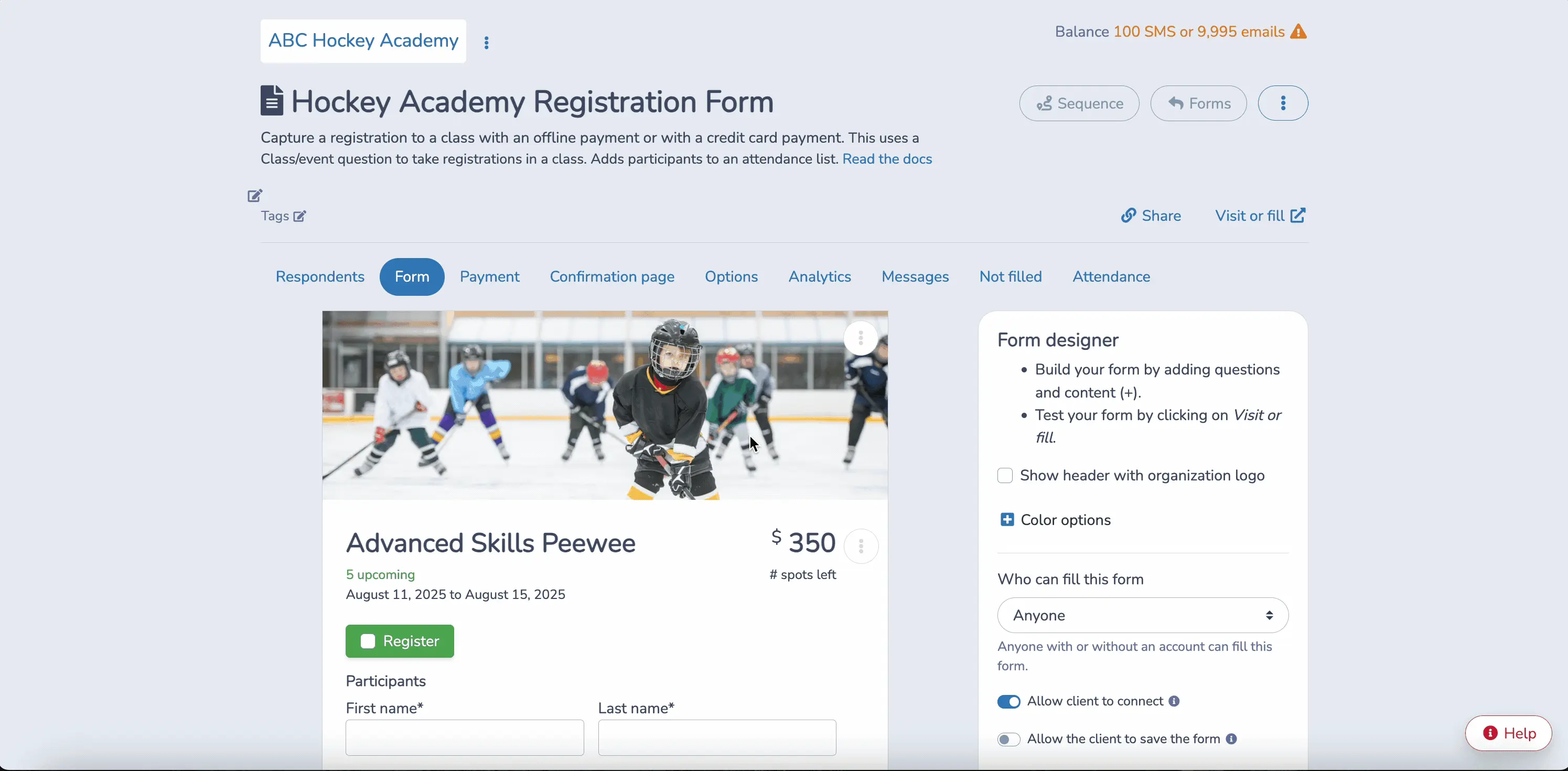 Set Up Your Hockey Camp Registration Form using our Canva integration