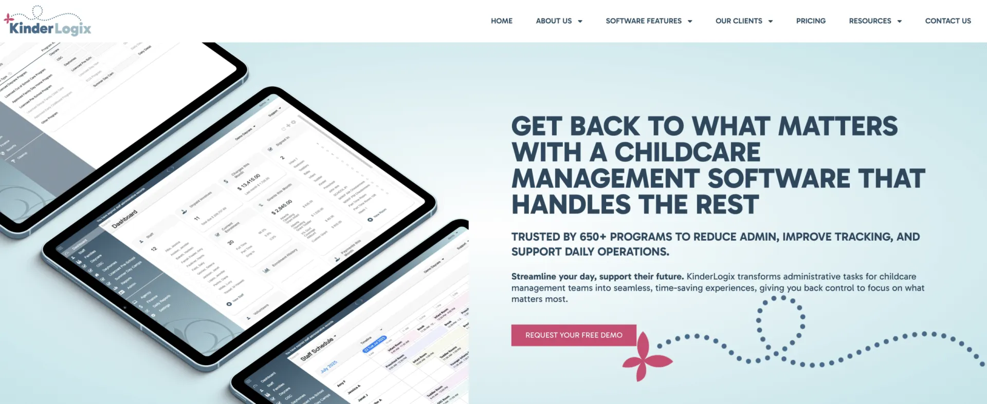 Kinderlogix homepage as a forest school management software