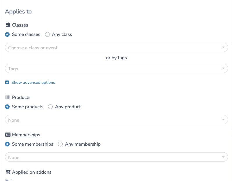 Choose the classes, products, and memberships that accept the promo code