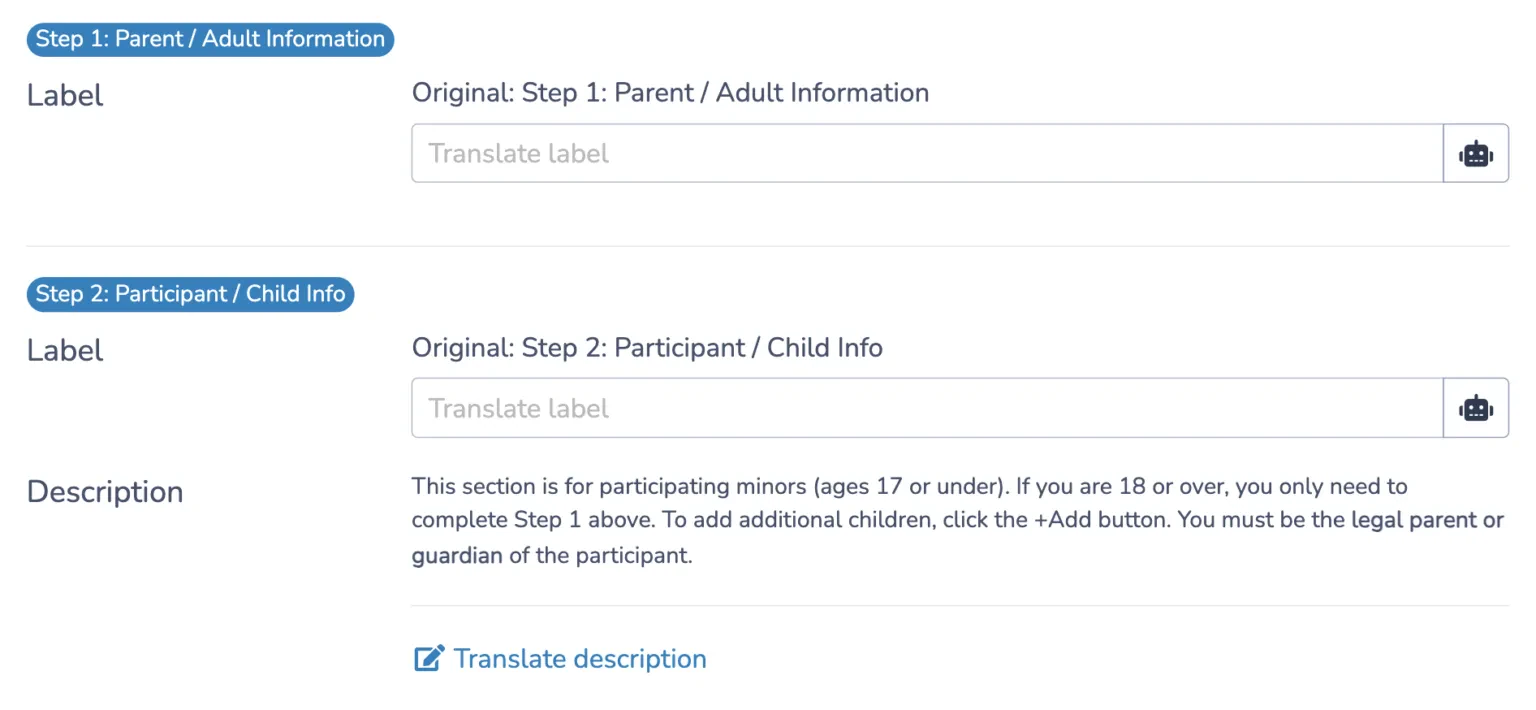 Translate online form from english to french