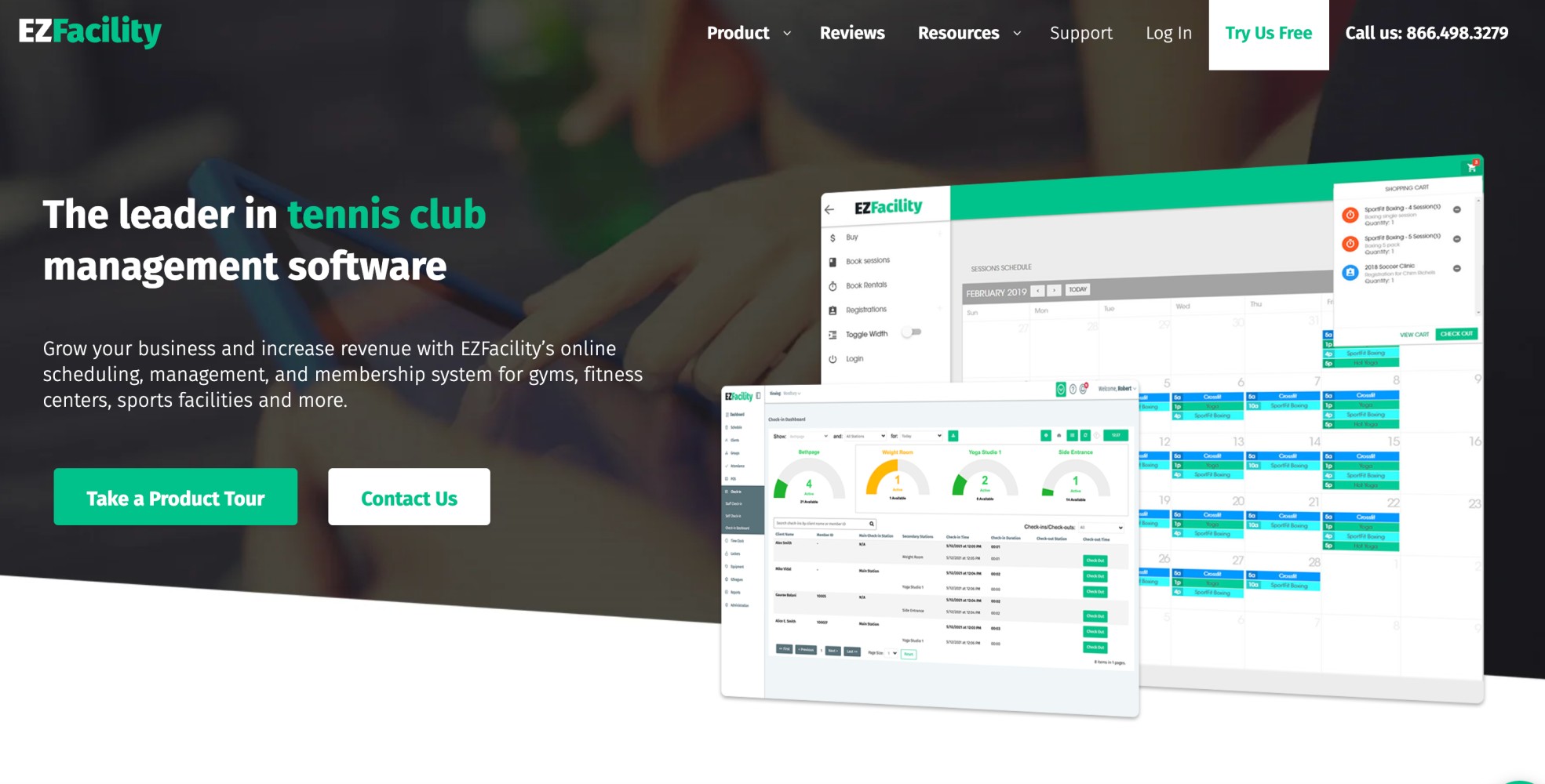 EZ Facility tennis club software landing page