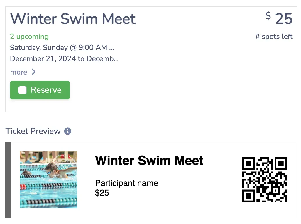 Ticketing for Swim Meets