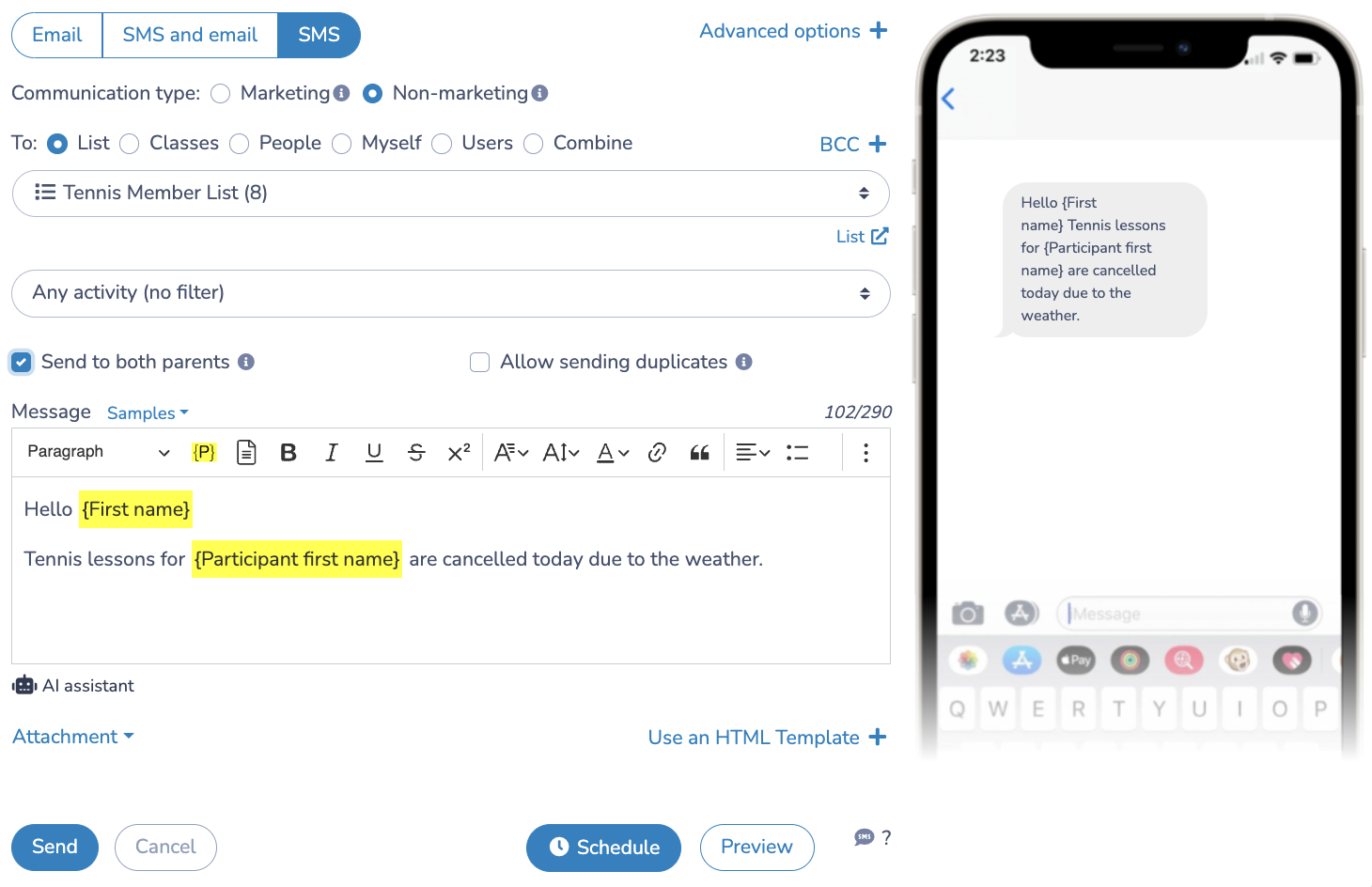 How to send bulk SMS to members