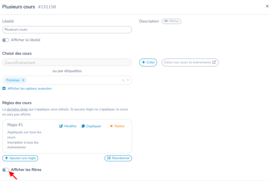 Configuration de Plusieurs cours, étape 2