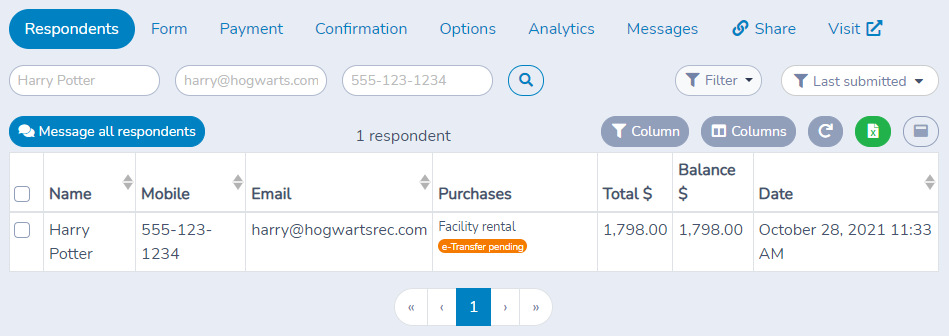 Tracking Interac e-Transfer invoices — screenshot