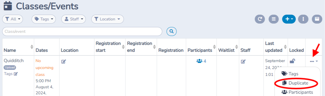 Duplicate a class or an event — illustration