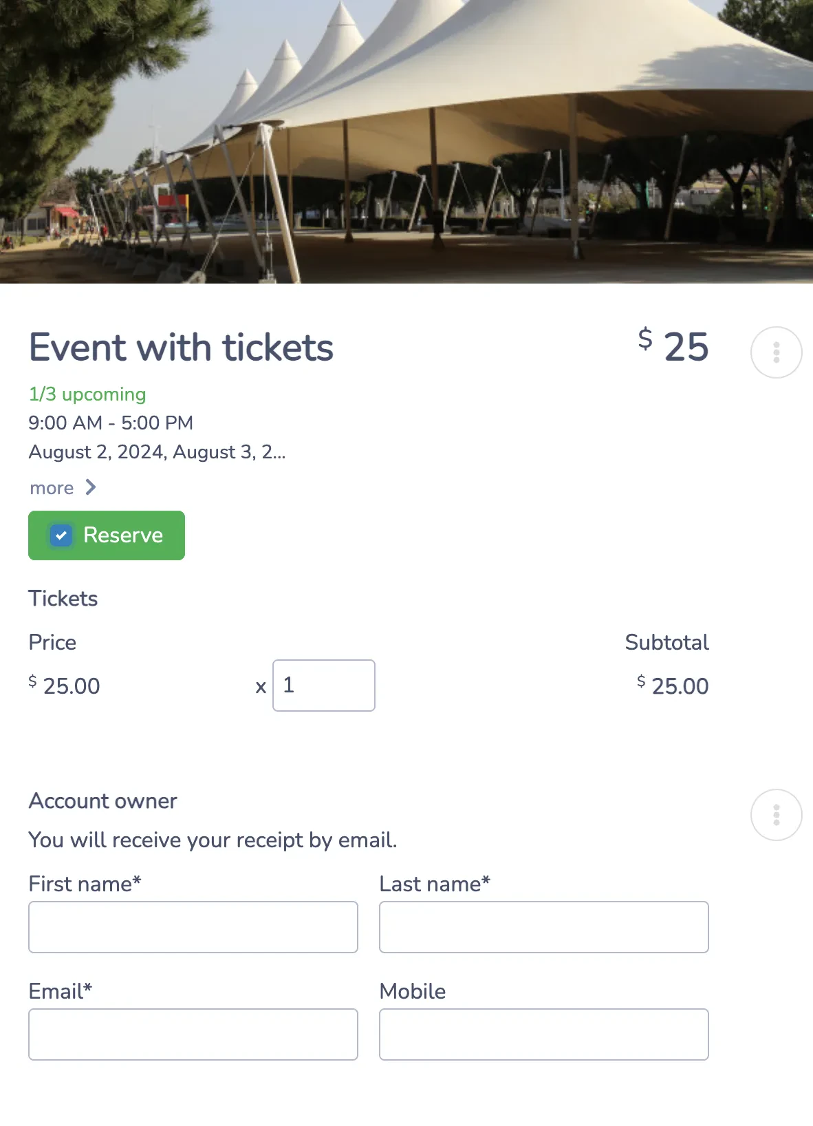 Event ticket for small towns