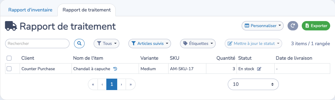 Gérer les statuts de récupération et de prêt dans le rapport de traitement