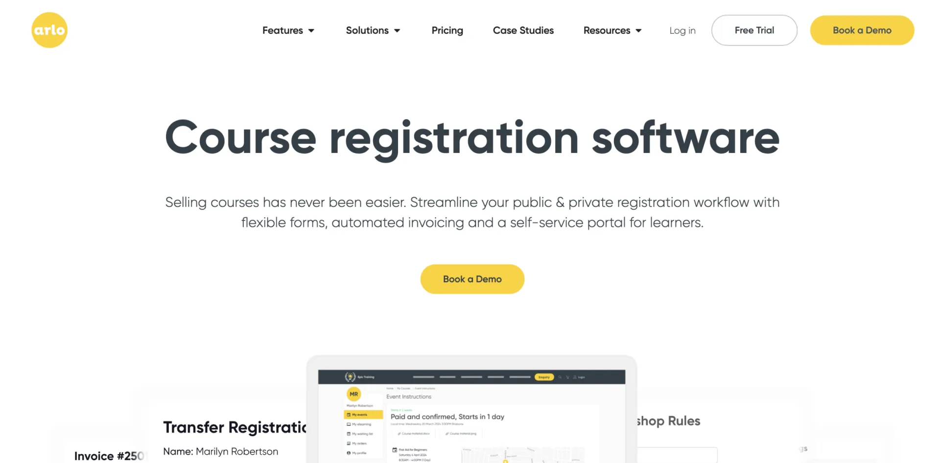 Arlo best private lesson registration software