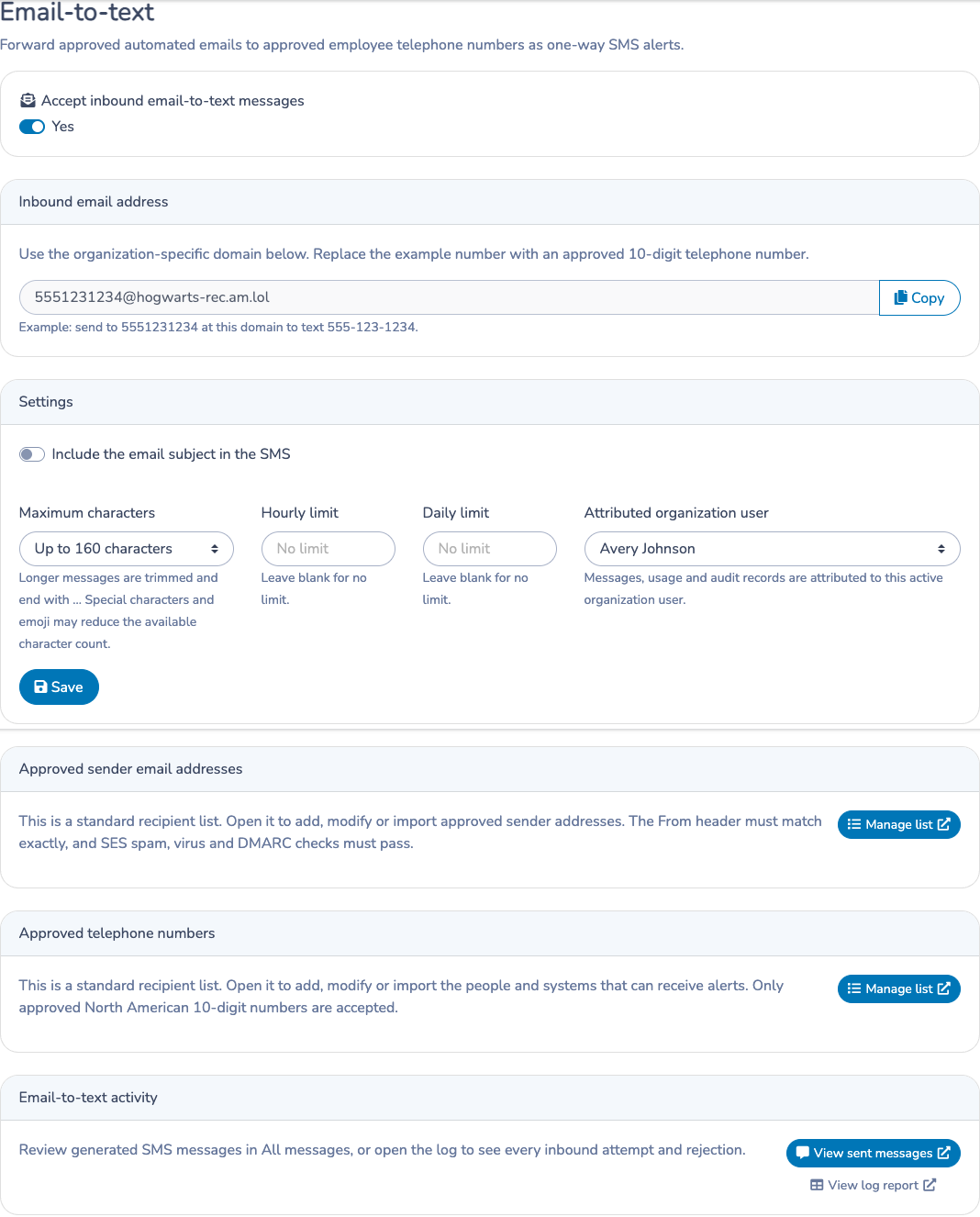 Configure Email-to-text settings