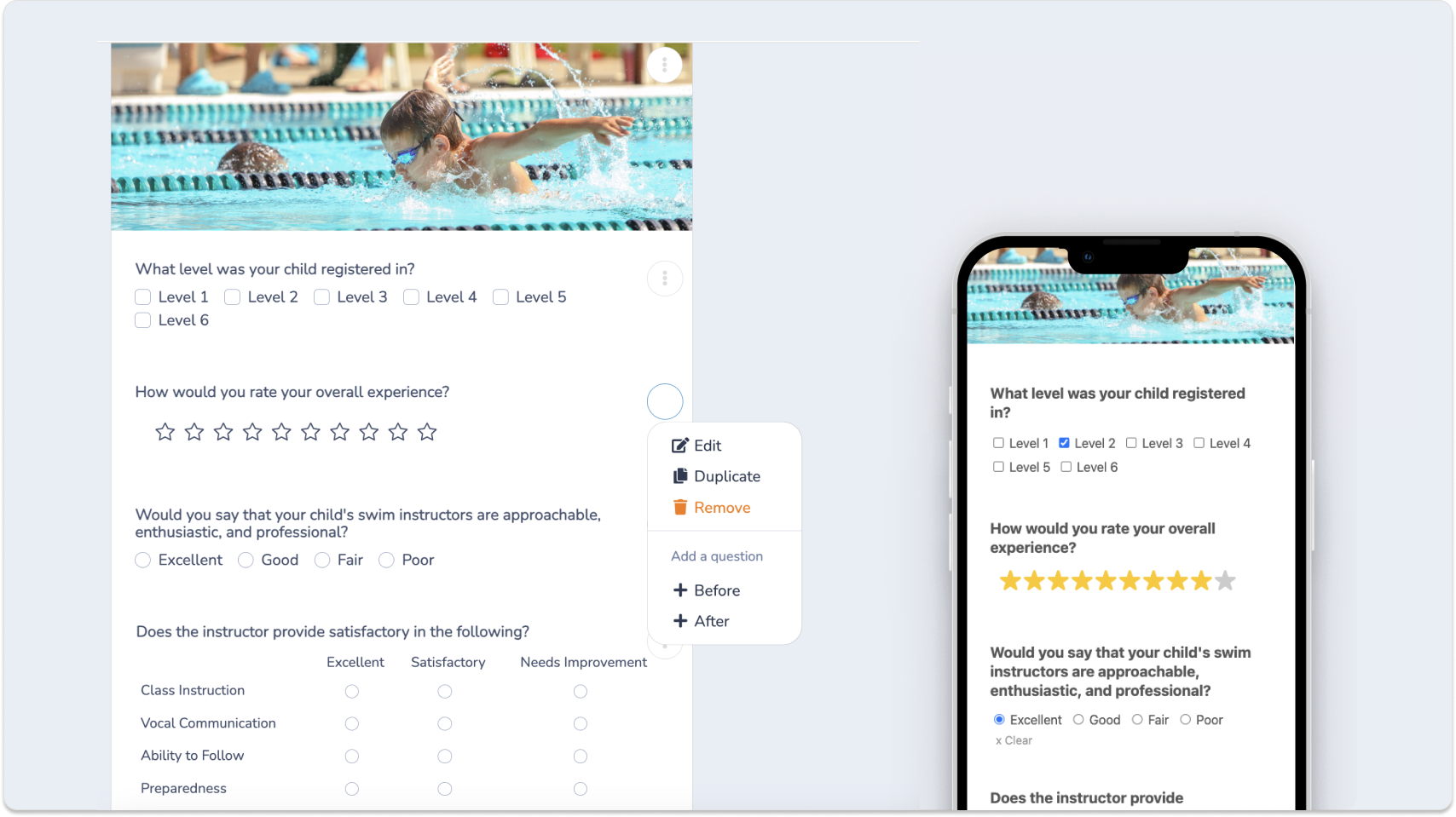 How to create a Survey for Swim Lessons