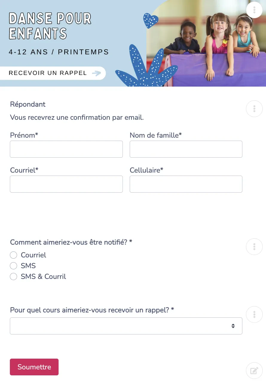 Ajouter un formulaire de rappel