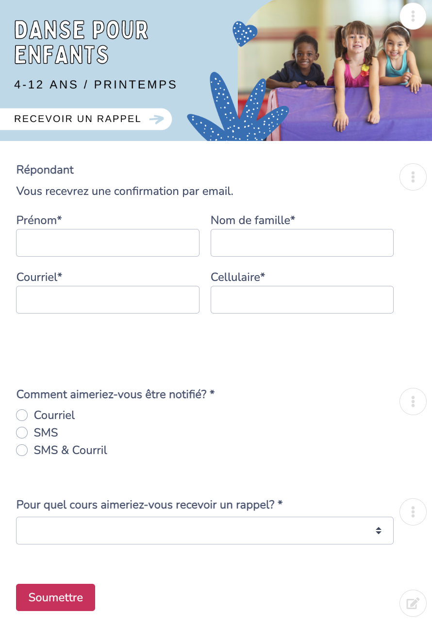 Ajouter un formulaire de rappel