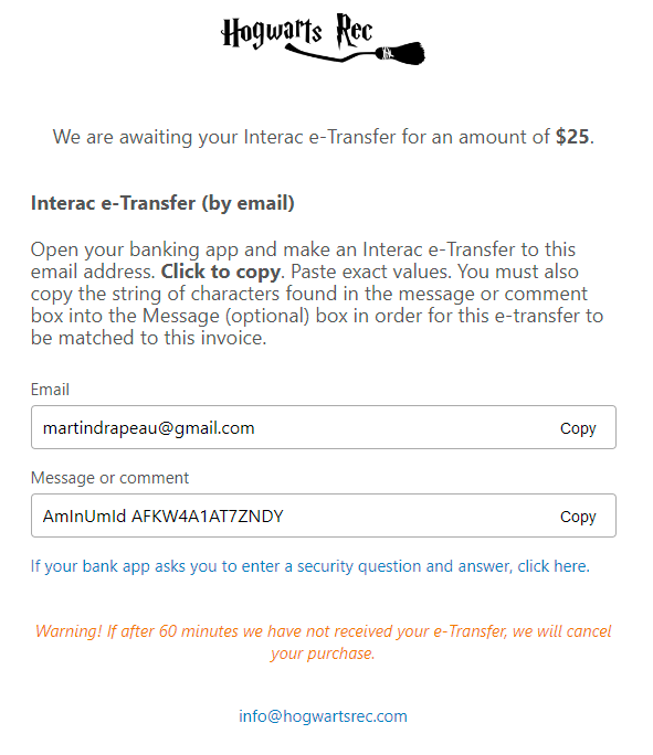 Client experience with Interac e-Transfer — screenshot