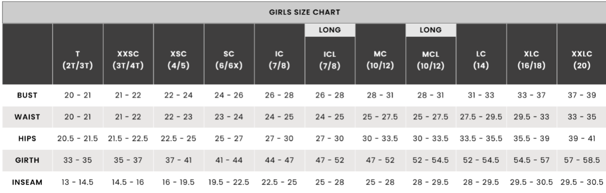 Girls Size Chart