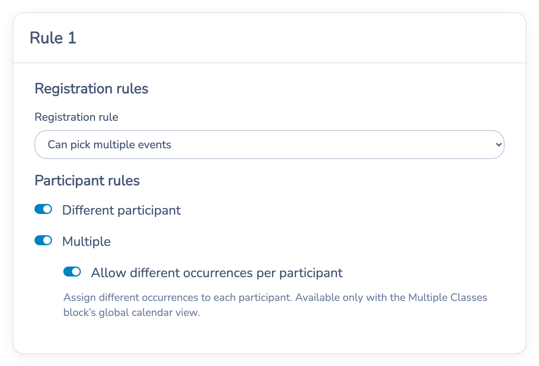 Enable different occurrence assignments for multiple participants