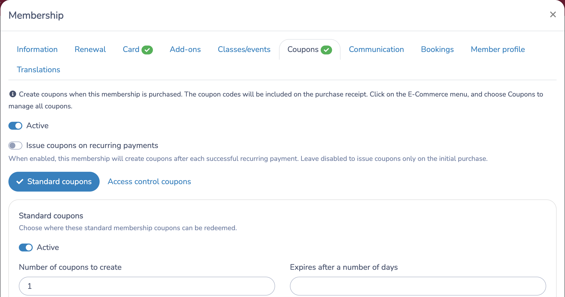 Configure the number and eligible resources for standard coupons