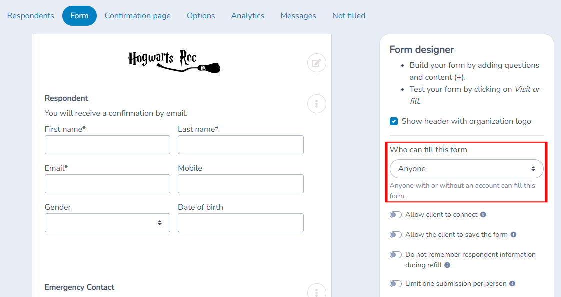 Form settings 1
