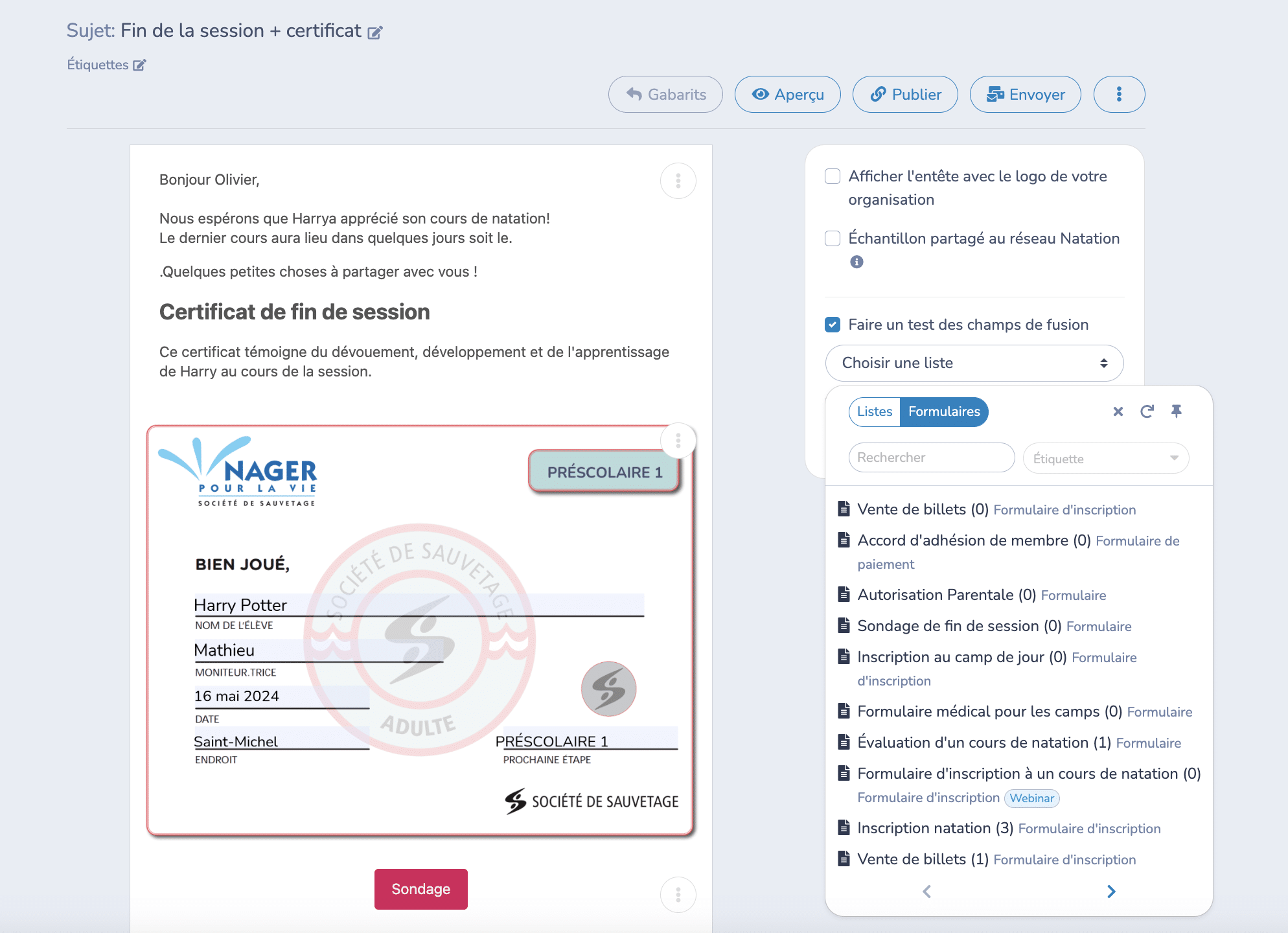 Émettre des certificats en masse par courriel ou SMS