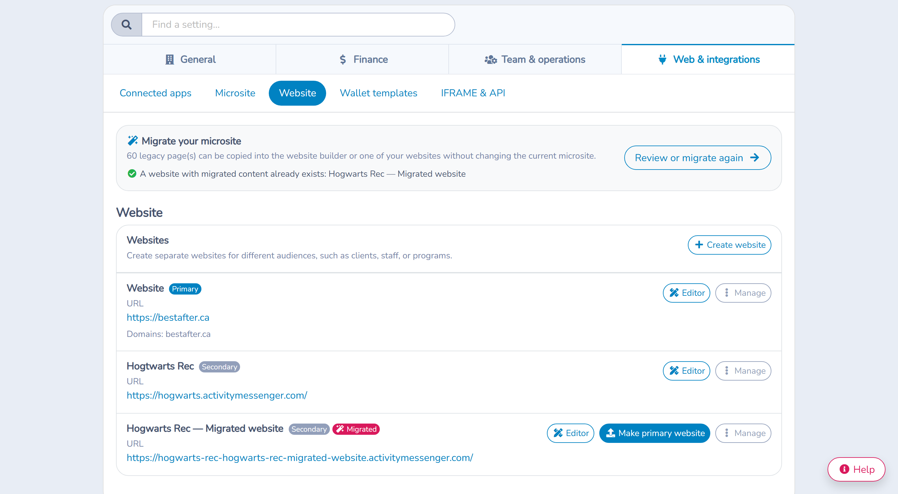 Manage the organization's primary and secondary websites
