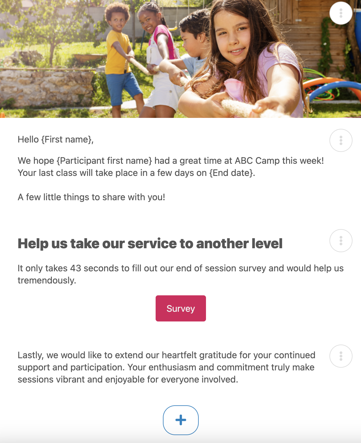 End of camp survey email template