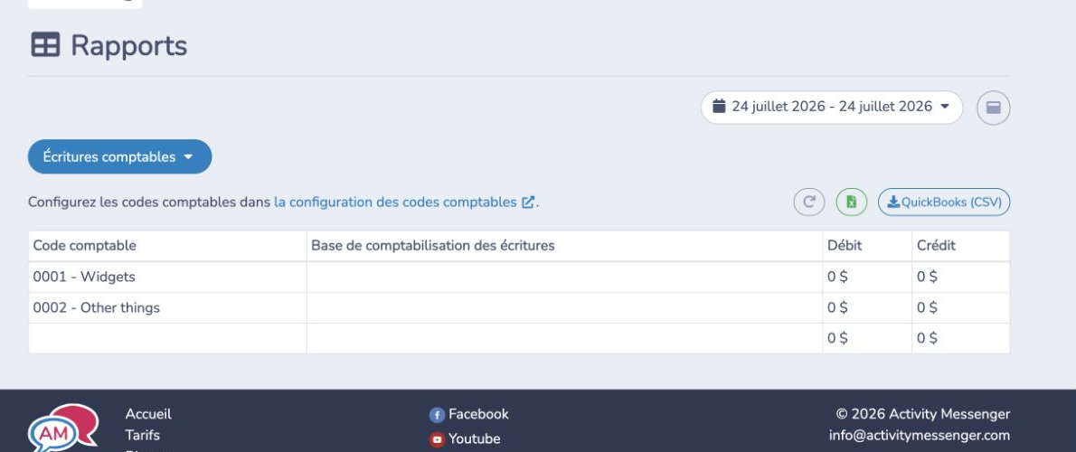 Prévisualiser les écritures équilibrées et télécharger le fichier CSV QuickBooks
