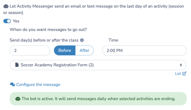 Automate surveys at the end of a soccer lesson