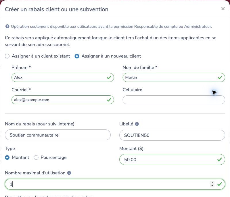Assigner un client et configurer le rabais