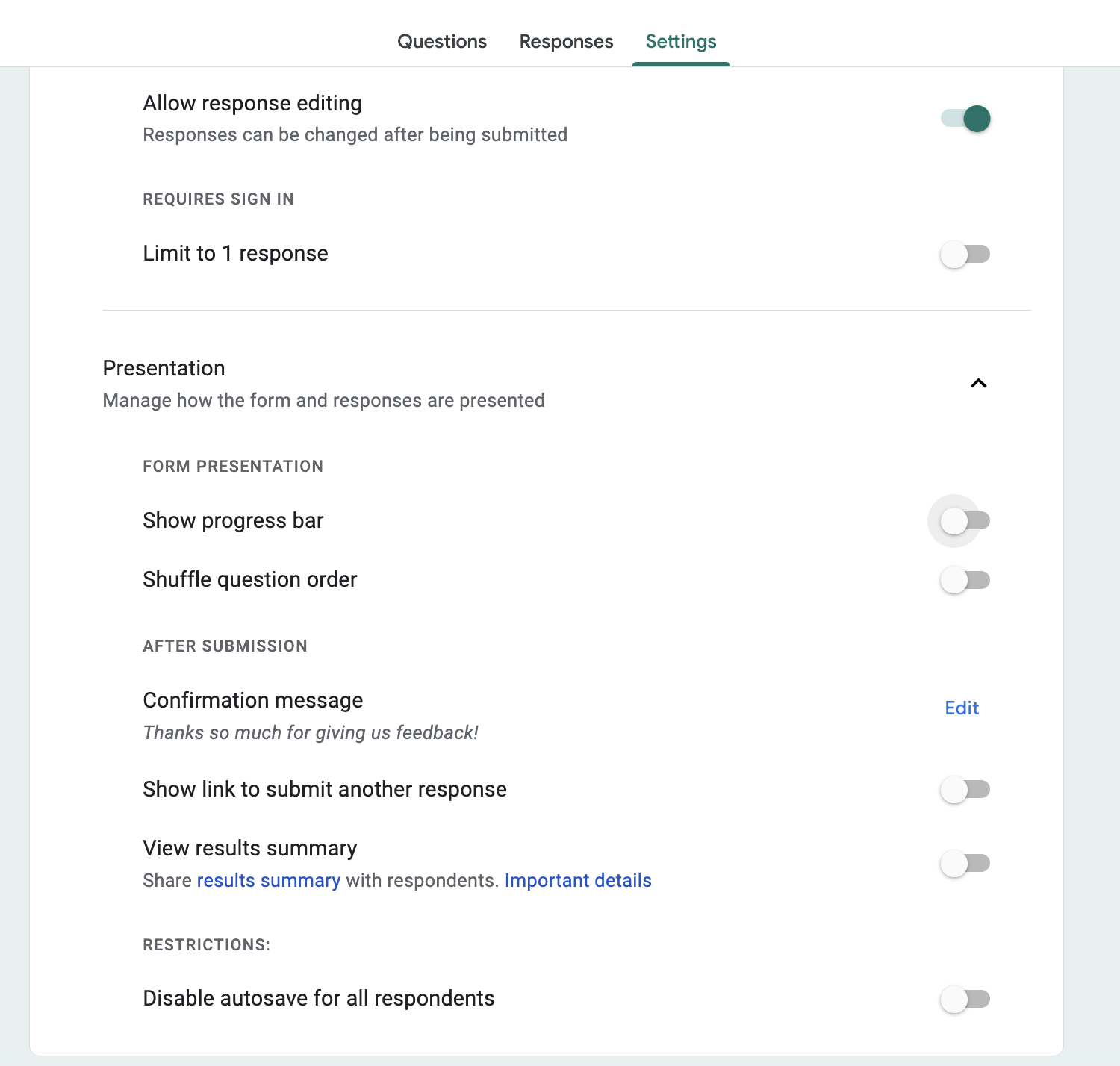 Customize Confirmation Messages in google forms