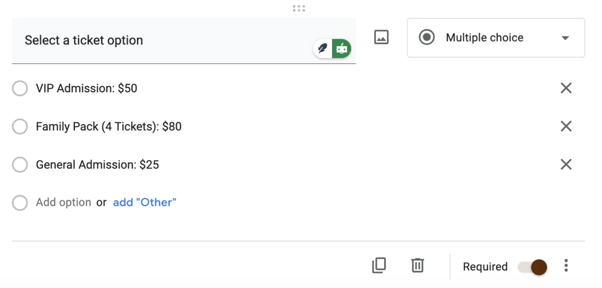 Include Pricing Information in your google forms