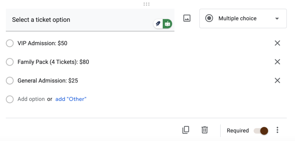 Include Pricing Information in your google forms