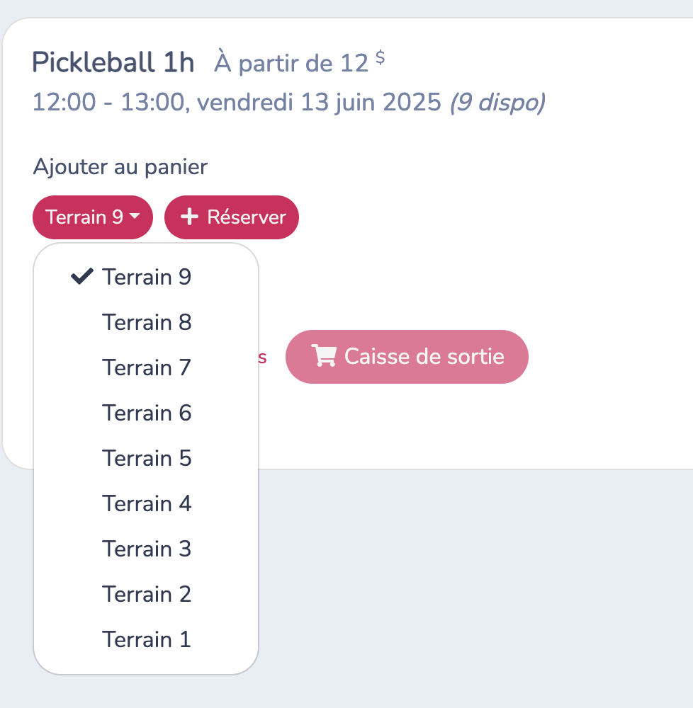 Choix de terrain lors de la caisse de sortie
