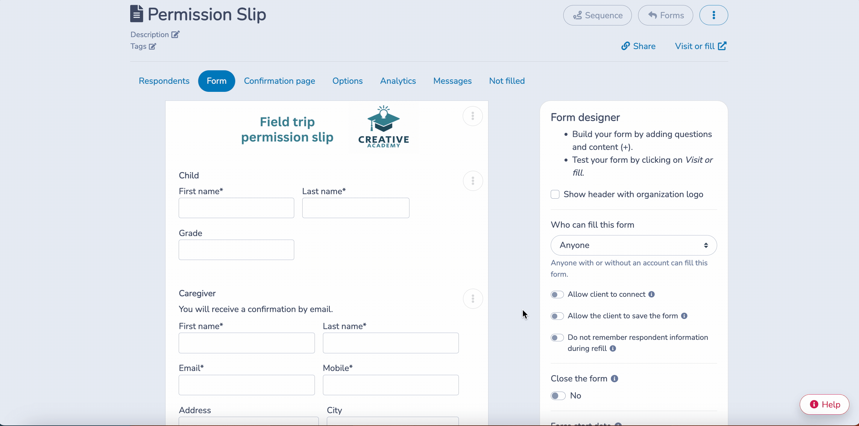 Customize digital waiver form