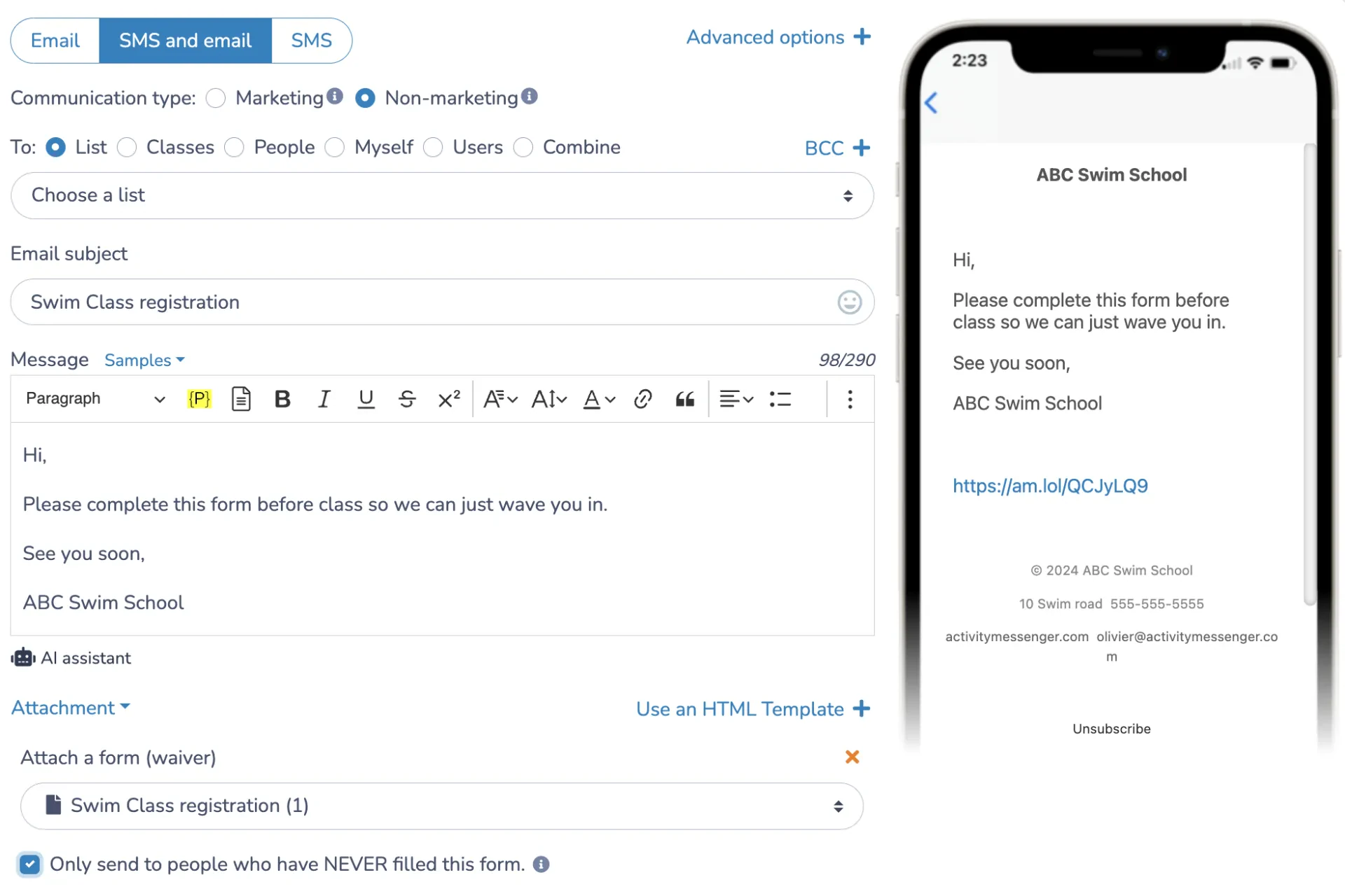 Allow staff to text parents