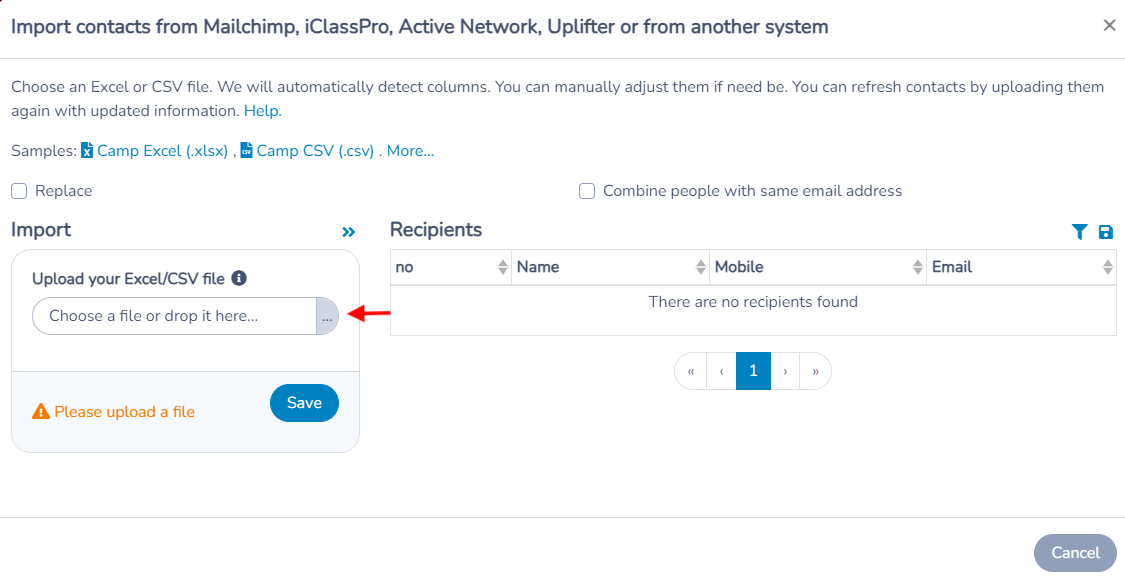 Building a list of recipients from an Excel or CSV uploaded file — illustration