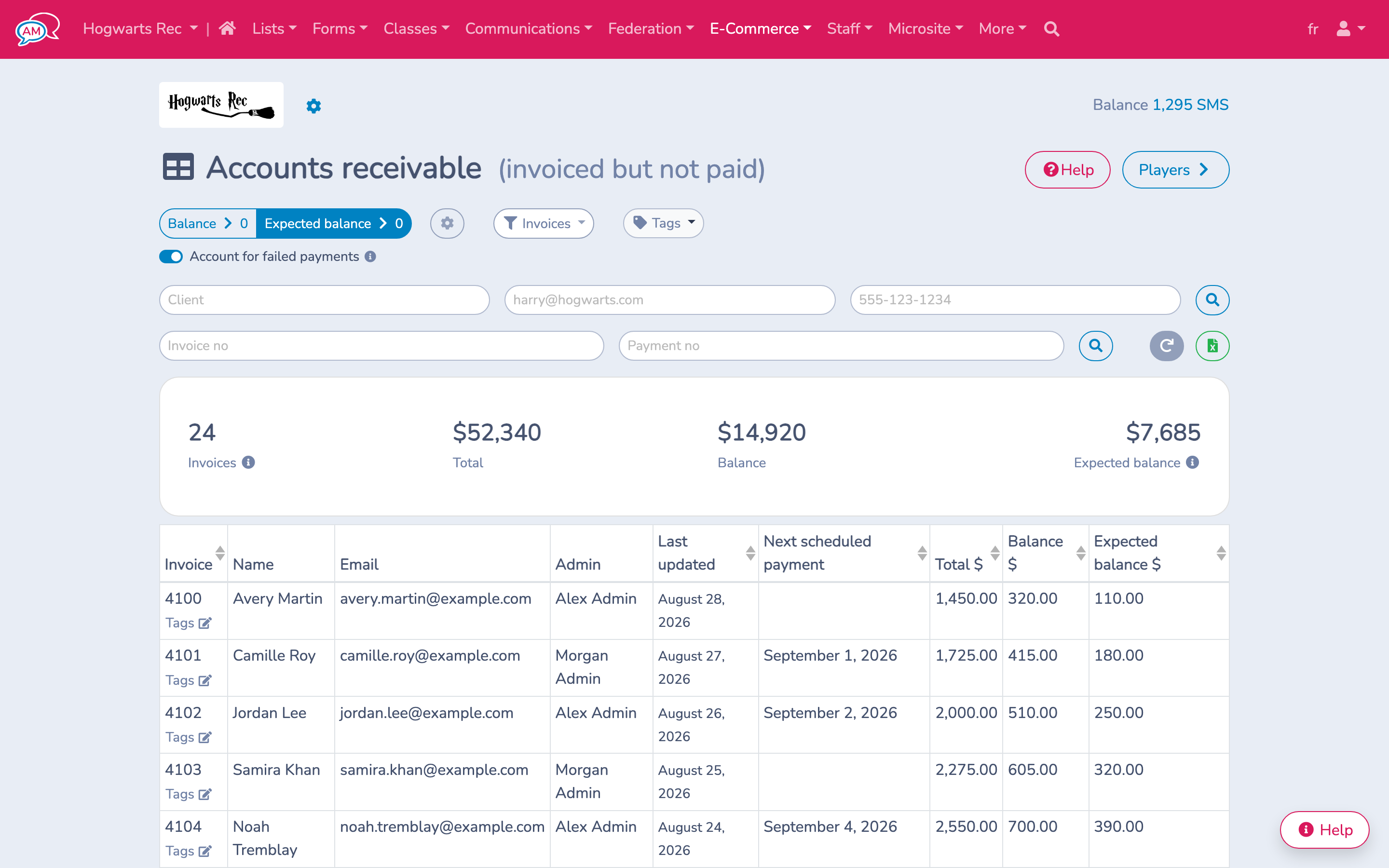 Review expected balances and account for failed payments