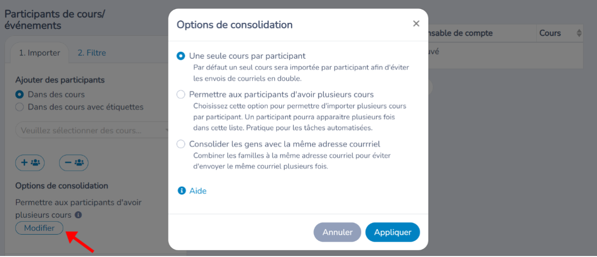 Création de listes à partir d'inscription aux cours — illustration