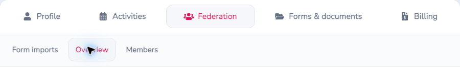 Federation section with Form imports, Overview and Members
