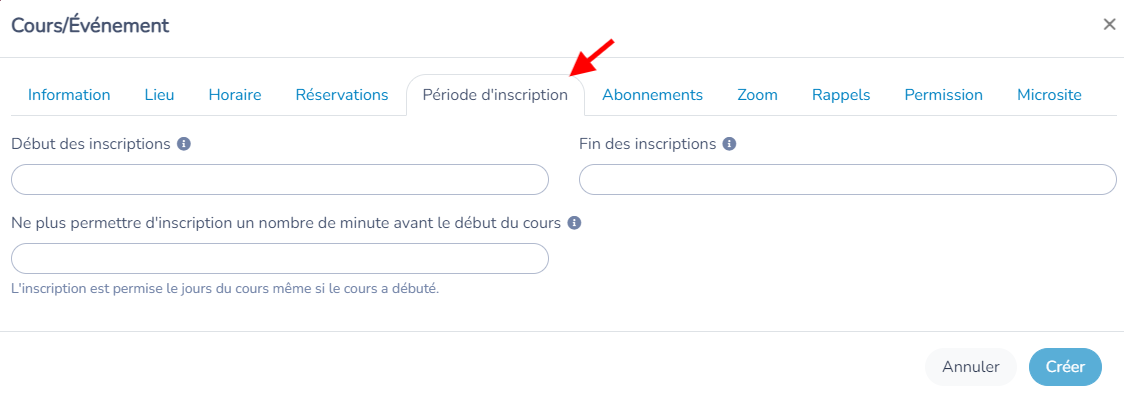 Création d'un cours ou d'un événement — illustration