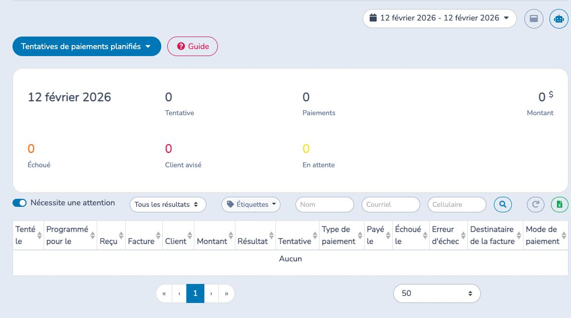 Faire le suivi des tentatives de paiements planifiés