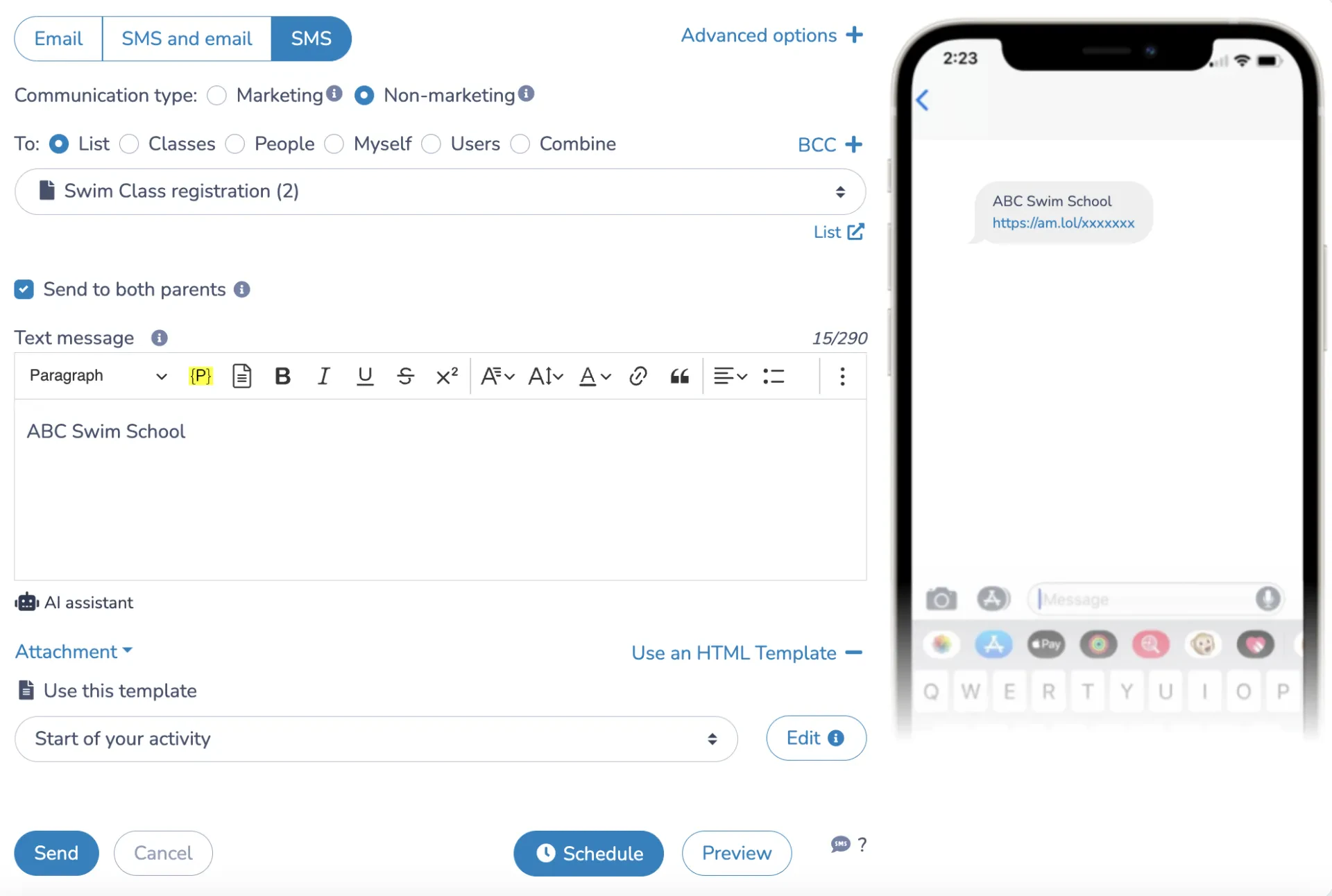 Swim School Marketing Ideas: bulk sms