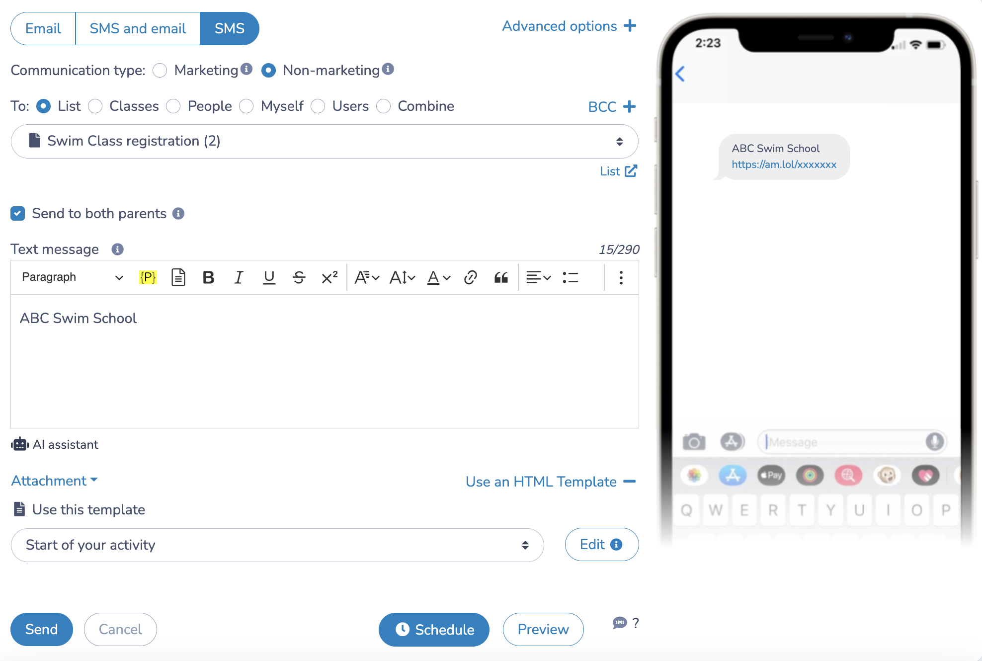 Swim School Marketing Ideas: bulk sms
