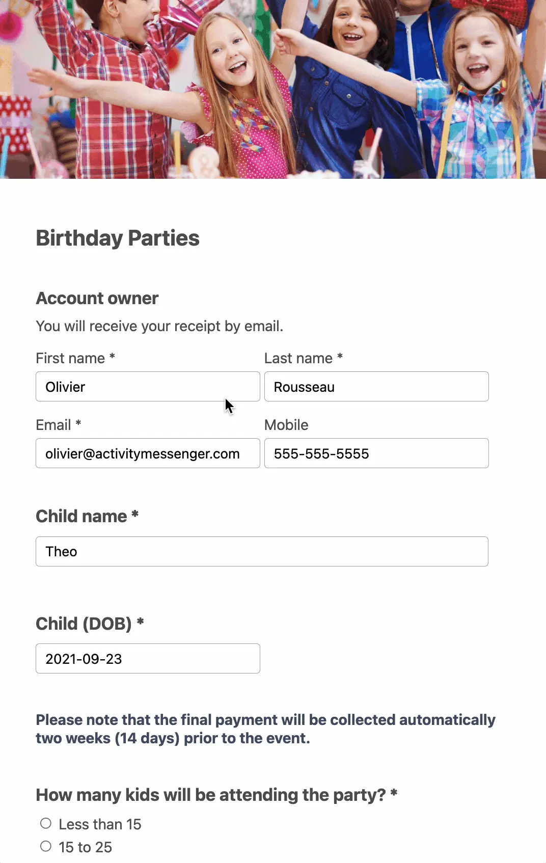 Start your own birthday party business with Activity Messenger, a modern party booking software