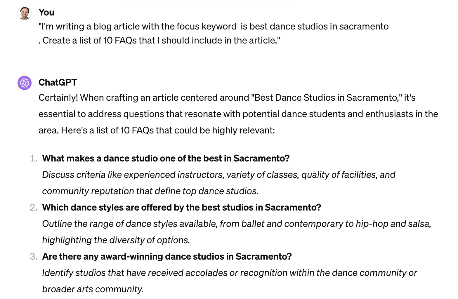 ChatGPt prompts for dance studios