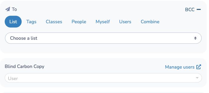 Audience choices and the separate BCC control in the message composer