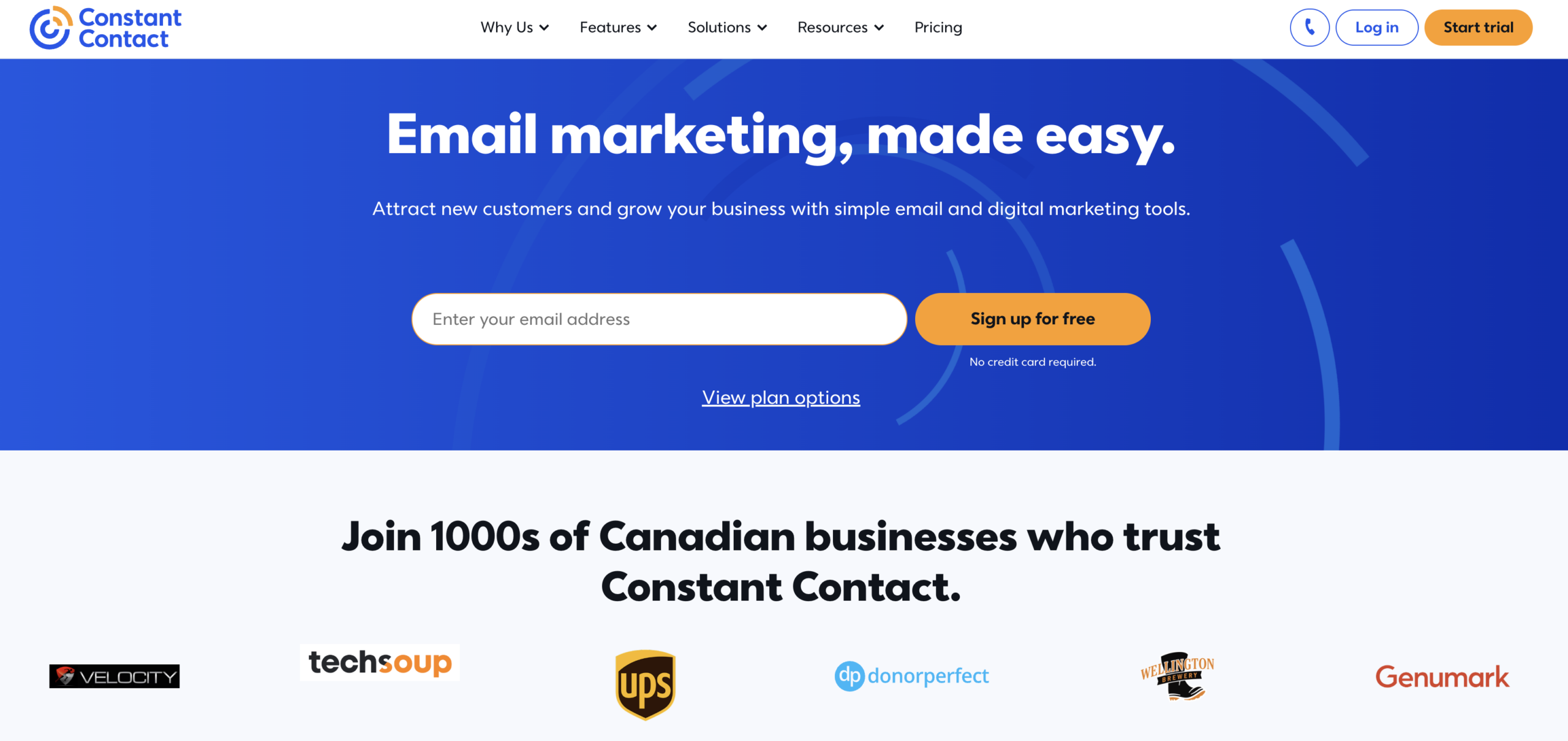 Screenshot of Constant Contact's homepage, a popular email newsletter platform
