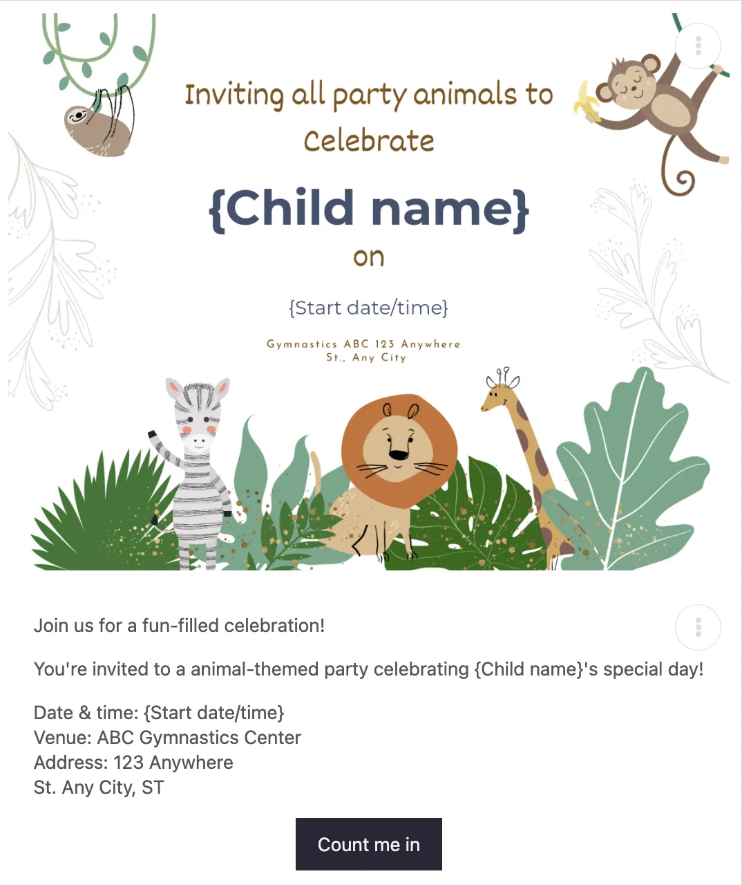 Party Booking Software invitation