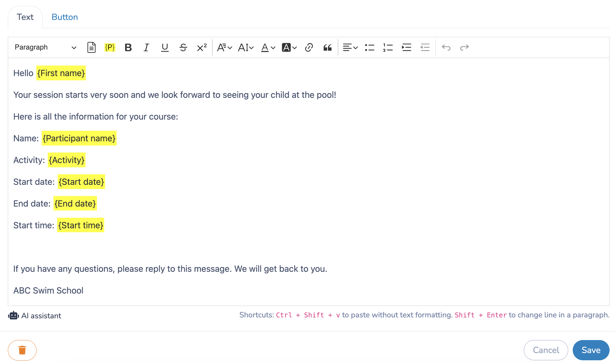 Use Mailmerge to customize reminders