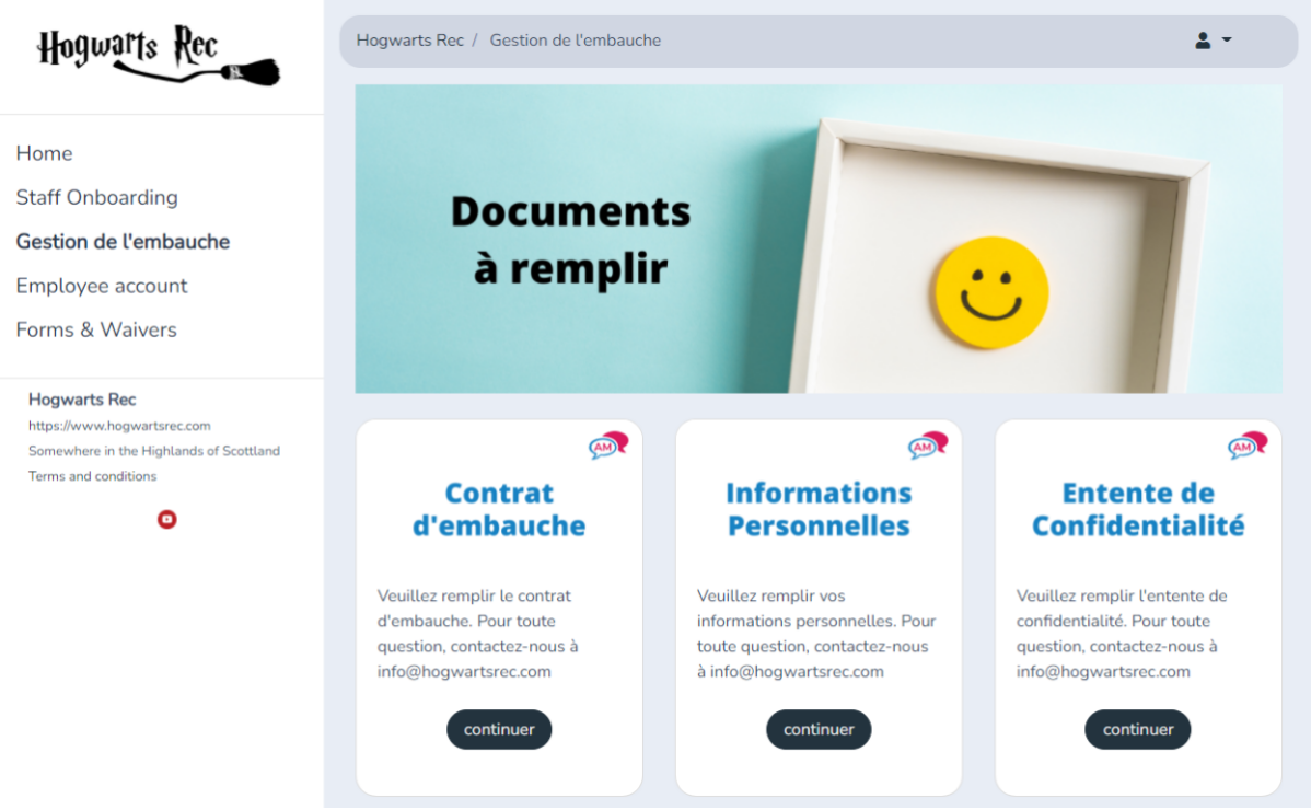 Portail du personnel avec profil et formulaires